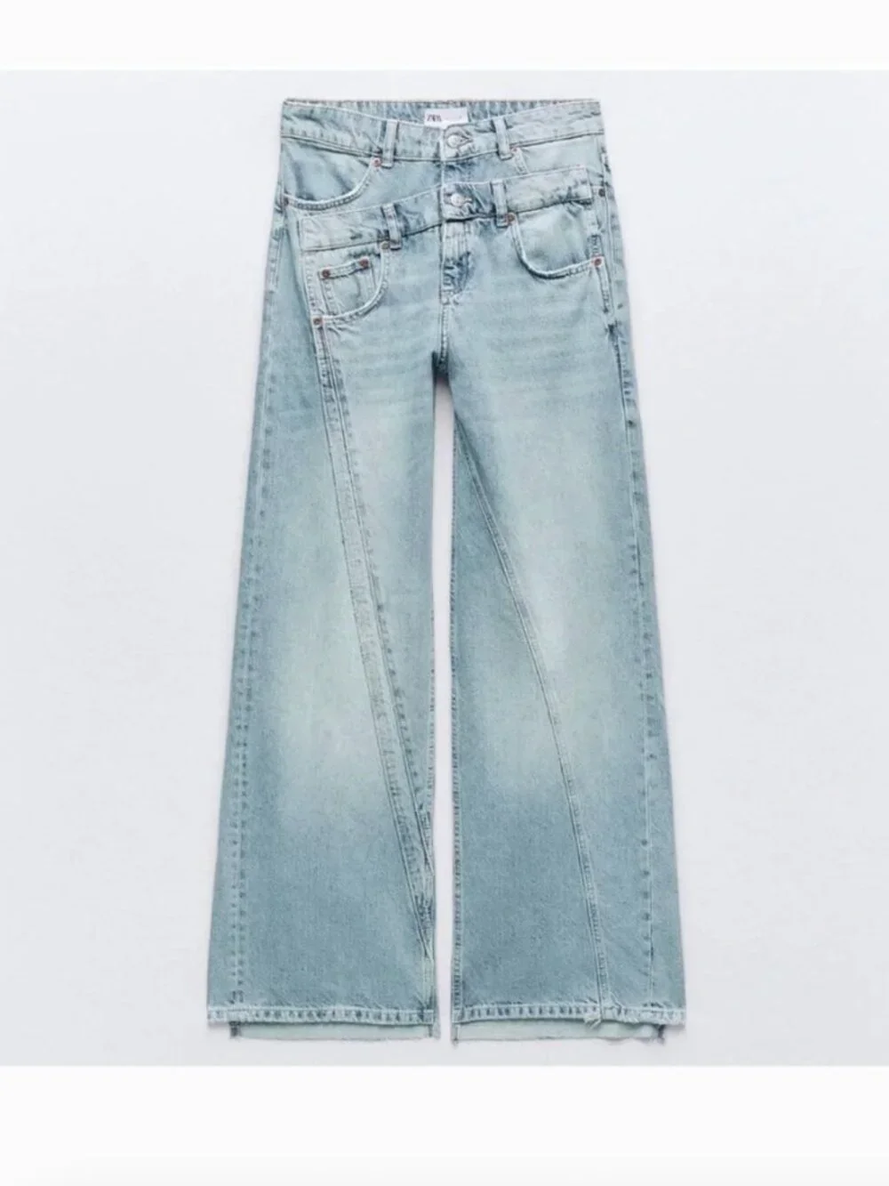 Zara Double Waistband Wide Leg Cropped Jeans Size 26